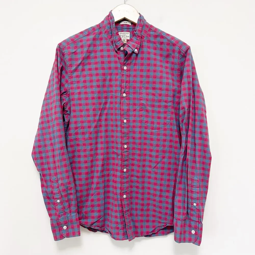 J. Crew Plaid Organic Cotton Slim Fit Long Sleeve Button Down Sz M